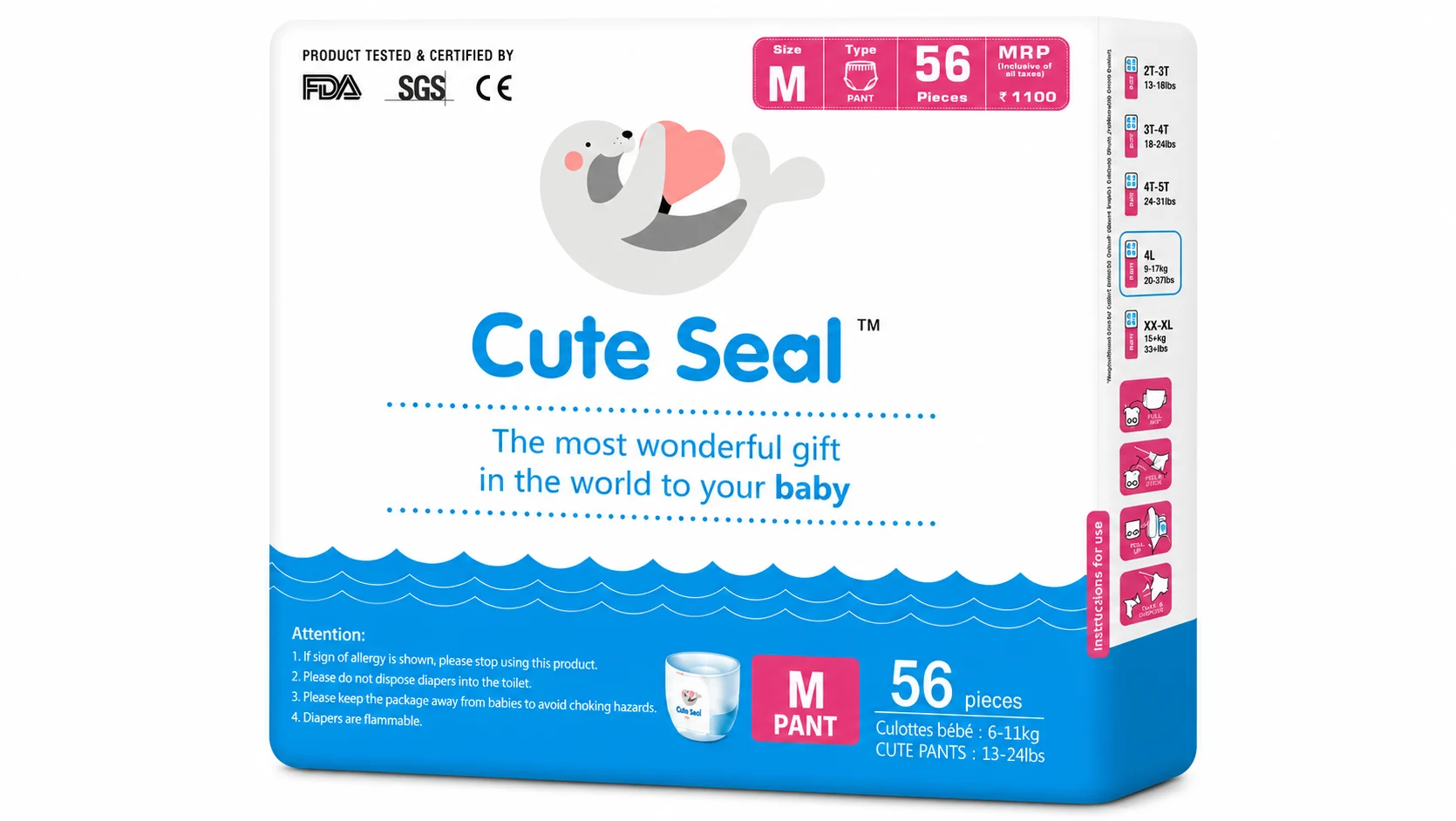 Cuteseal Diapers Online India Premium Baby Diapers for Rashfree, Breathable and Cotton made | Peekaboo Kids Mart